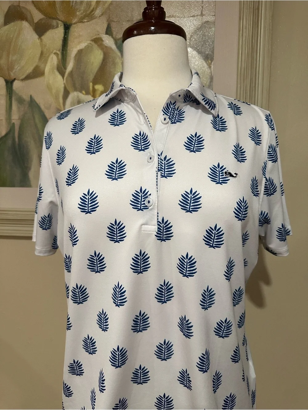 Golf Palm Tree Pattern Short Sleeve Polo Shirt Size M Women’s Vineyard Vines